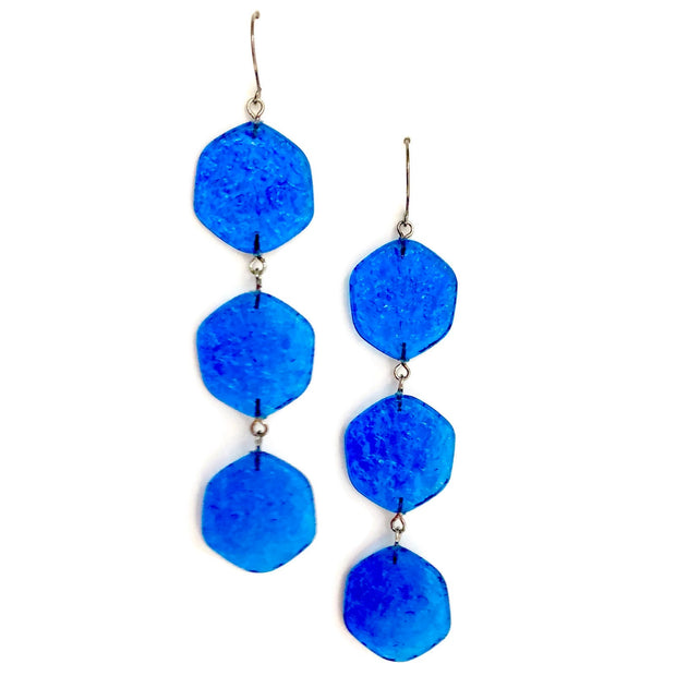 Aqua Blue Ice Chip Triple Drop Earrings