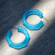Aqua Blue Frosted Octagon Kay Hoop Earrings