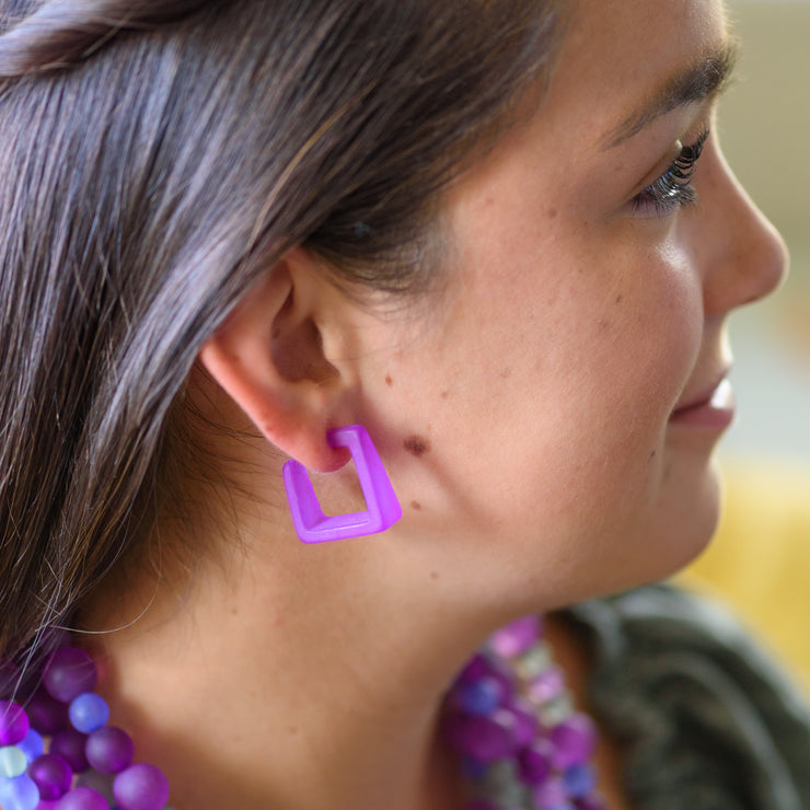 Amethyst Frosted Cubist Hoop Earrings
