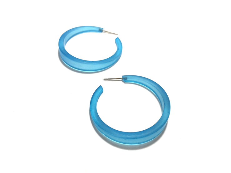 Aqua Blue Frosted Phoenix Hoop Earrings