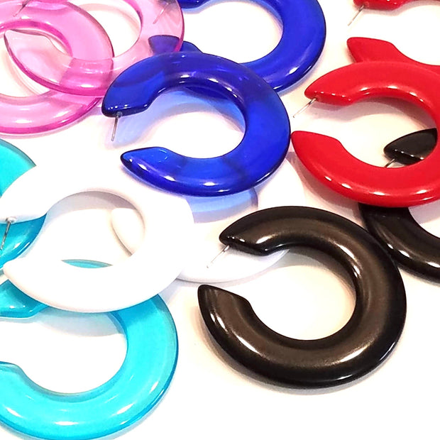 Aqua Blue Large Twiggy Retro Mod Hoop Earrings