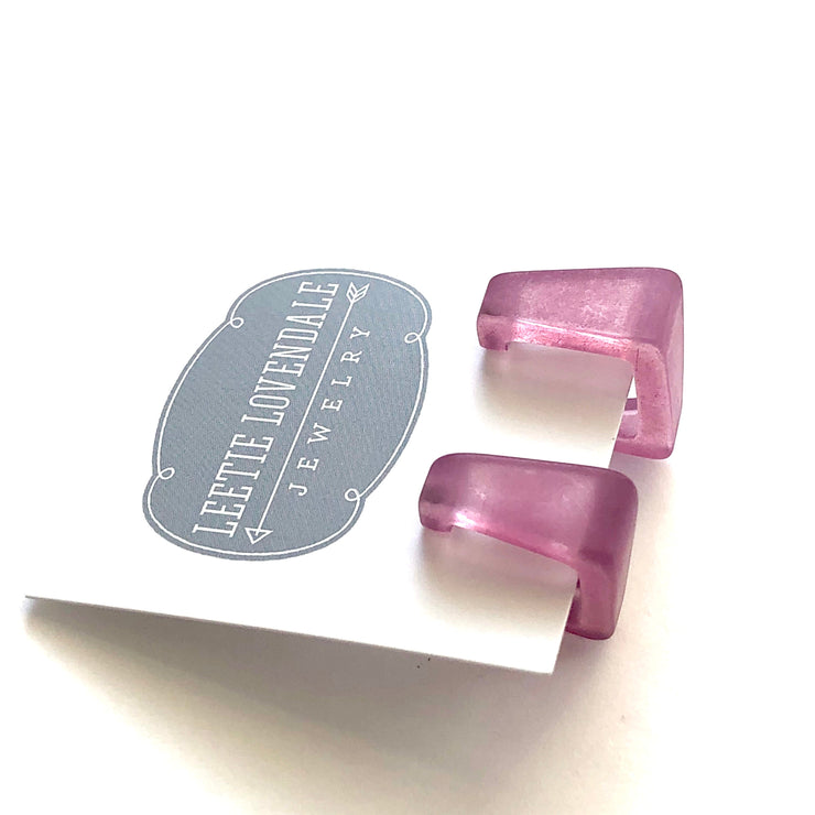 Amethyst Frosted Square Bermuda Hoop Earrings