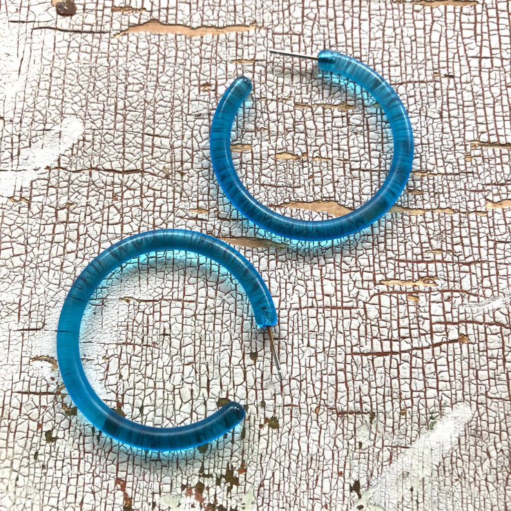 Aqua Blue Jelly Hoop Earrings - 1.5"