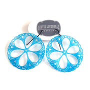 Aqua Blue Lace Shield Filigree Drop Earrings