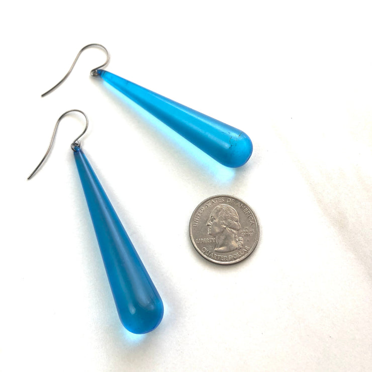 Aqua Blue Long Teardrop lucite statement earrings