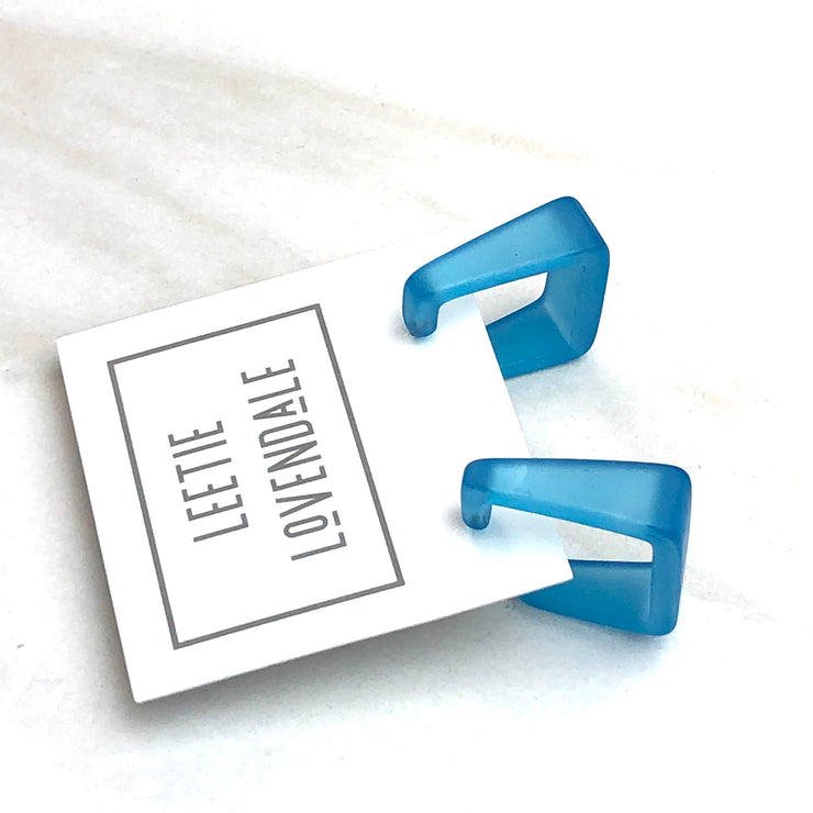 Aqua Blue Frosted Cubist Hoop Earrings