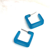 Aqua Blue Frosted Cubist Hoop Earrings