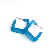 Aqua Blue Frosted Cubist Hoop Earrings