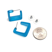 Aqua Blue Frosted Cubist Hoop Earrings