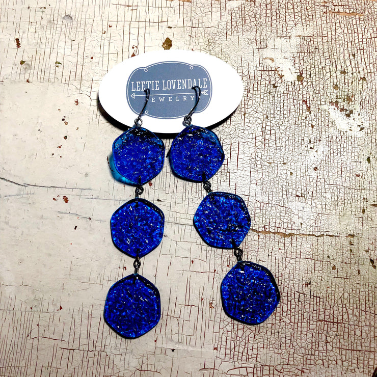 Aqua Blue Ice Chip Triple Drop Earrings