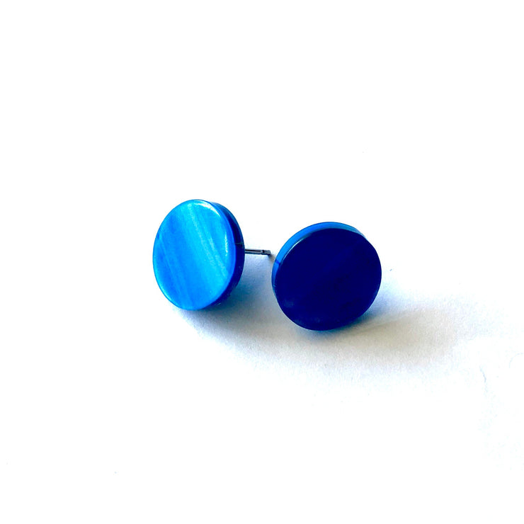 Aqua Blue Marbled Glow Disc Stud Earrings