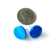 Aqua Blue Marbled Glow Disc Stud Earrings