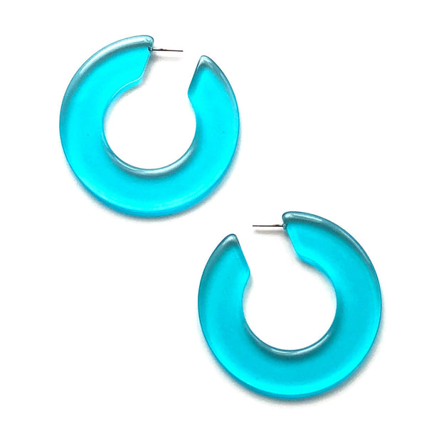Aqua Blue Large Twiggy Retro Mod Hoop Earrings