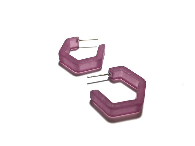 Amethyst Frosted Honeycomb Hex Hoop Earrings