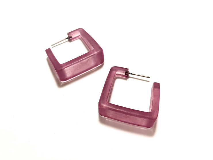 Amethyst Frosted Cubist Hoop Earrings